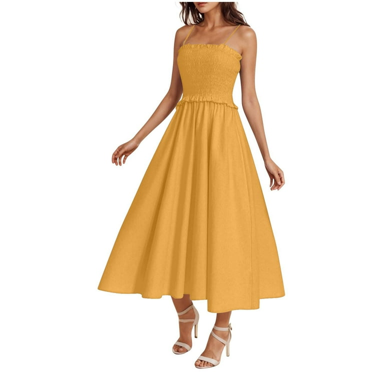 Ofreoo Women's Solid Color Pleated Dress Sexy Round Neck Sleeveless Dresses  Casual Comfortable All Occasion Wear Summer Wedding Guest Dress -  Walmart.com