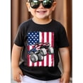 thumbnail image 1 of [Aventuras al aire libre] Camiseta patriótica de camión monstruo para niño - Algodón suave, cuello redondo, manga corta - Diseño de la bandera estadounidense para el Día de la Independencia, ropa in, 1 of 7