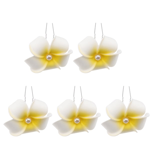 5 pinzas para el pelo con forma de U de flor de plumeria hawaiana, accesorio para novia, ideal para fiestas en la playa, bodas y eventos tropicales (4,5 cm, amarillo)