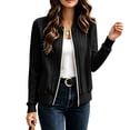 thumbnail image 4 of IUYRTFE Women's Zip Up Ribbed Knit Bomber Jacket Long Sleeve Lightweight Casual Cardigan Top, 4 of 9