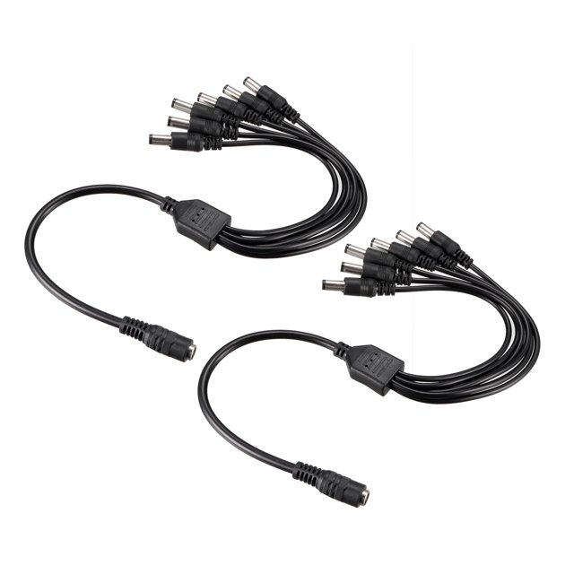 Cable divisor de alimentación de CC 1 hembra a 6 machos 5.5mm x 2.1mm Y para cámara CCTV tira de luz LED 2 piezas