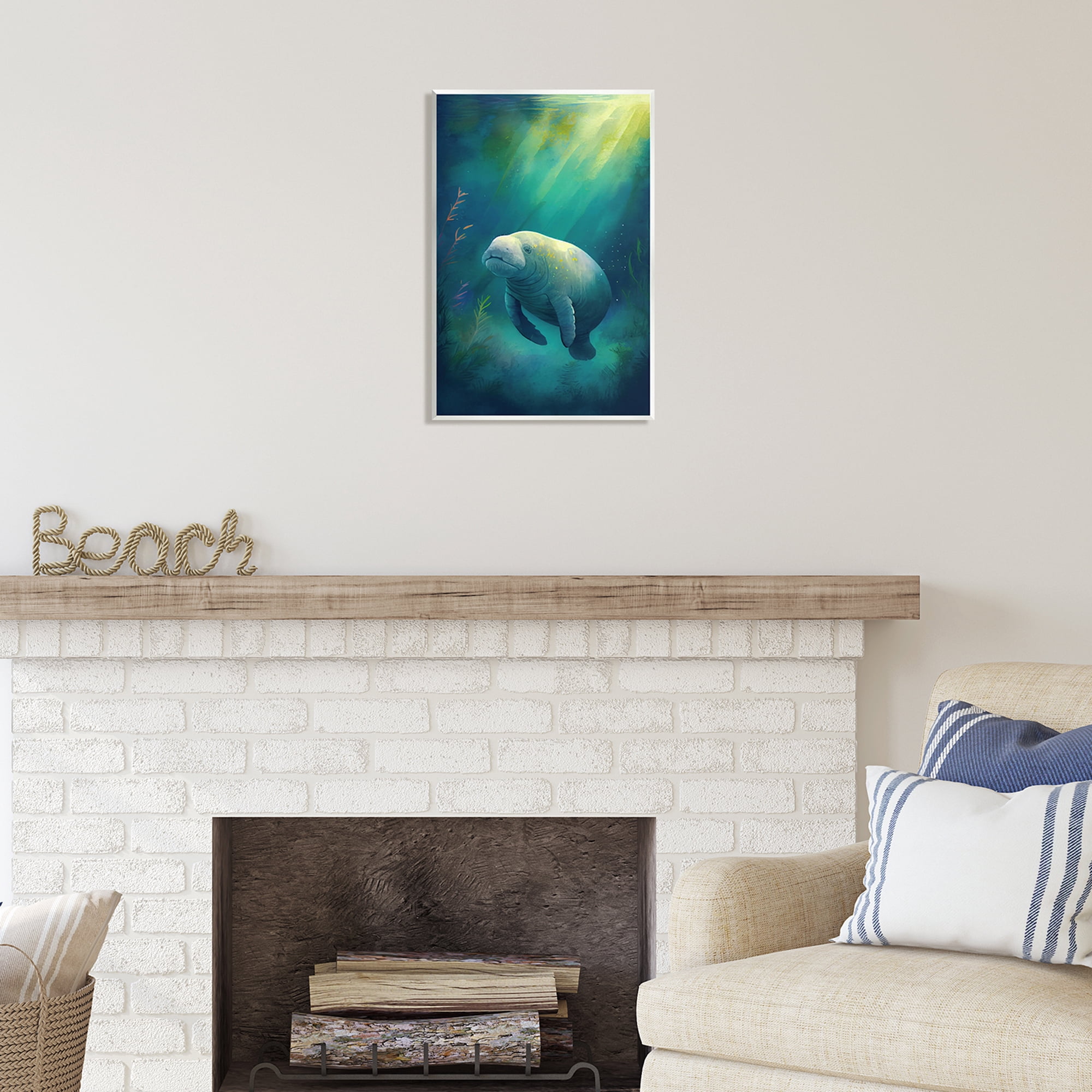Stupell Industries Manatee Underwater View Animals & Insects Painting Unframed Art Print Wall Art, 13 x 19