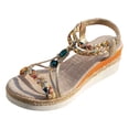 thumbnail image 5 of Womens Wedge Sandals Boho Beaded Espadrilles Elastic Ankle Strap Dressy Summer Beach Vacation Casual Footwear Dark Blue Size 7.5, 5 of 5