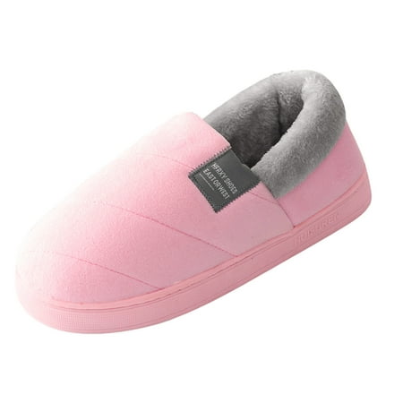 

ZIZOCWA Memory Foam House Slippers for Couples Women Slip On Furry Plush Flat Home Slides Winter Round Toe Solid Color Slippers Shoes Indoor Pink Size41-42