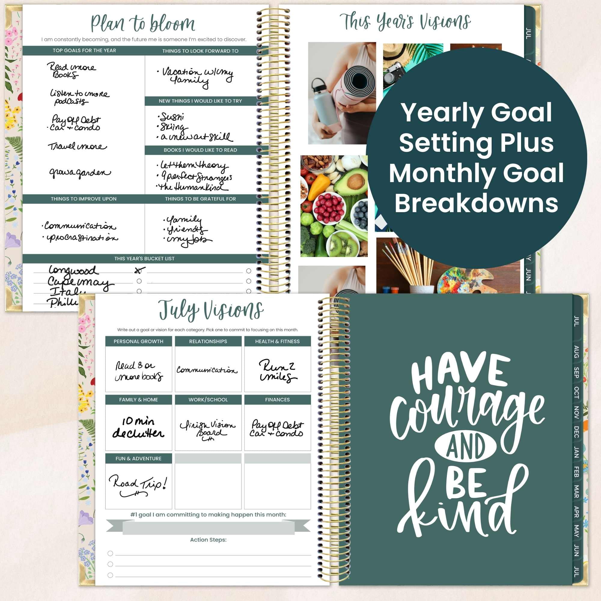 bloom daily planners 2026-2027 Academic Goal & Vision Planner, 13-Month Monthly & Weekly Hard Cover, 7.5" x 9", Garden Party