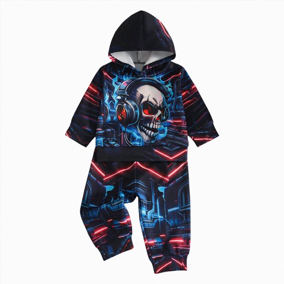Linfrsh Boys Clothes Boy Fall Winter Outfits Long-sleeved Hooded Sweatshirt Pants 2Pcs Set
