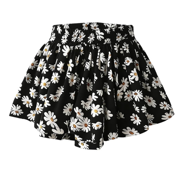 POIUYTR Girls Summer Pleated Skirts Casual Elastic Waist Flowy Mini Skirt Kids Vacation Pritned Skirts 1-8 Years