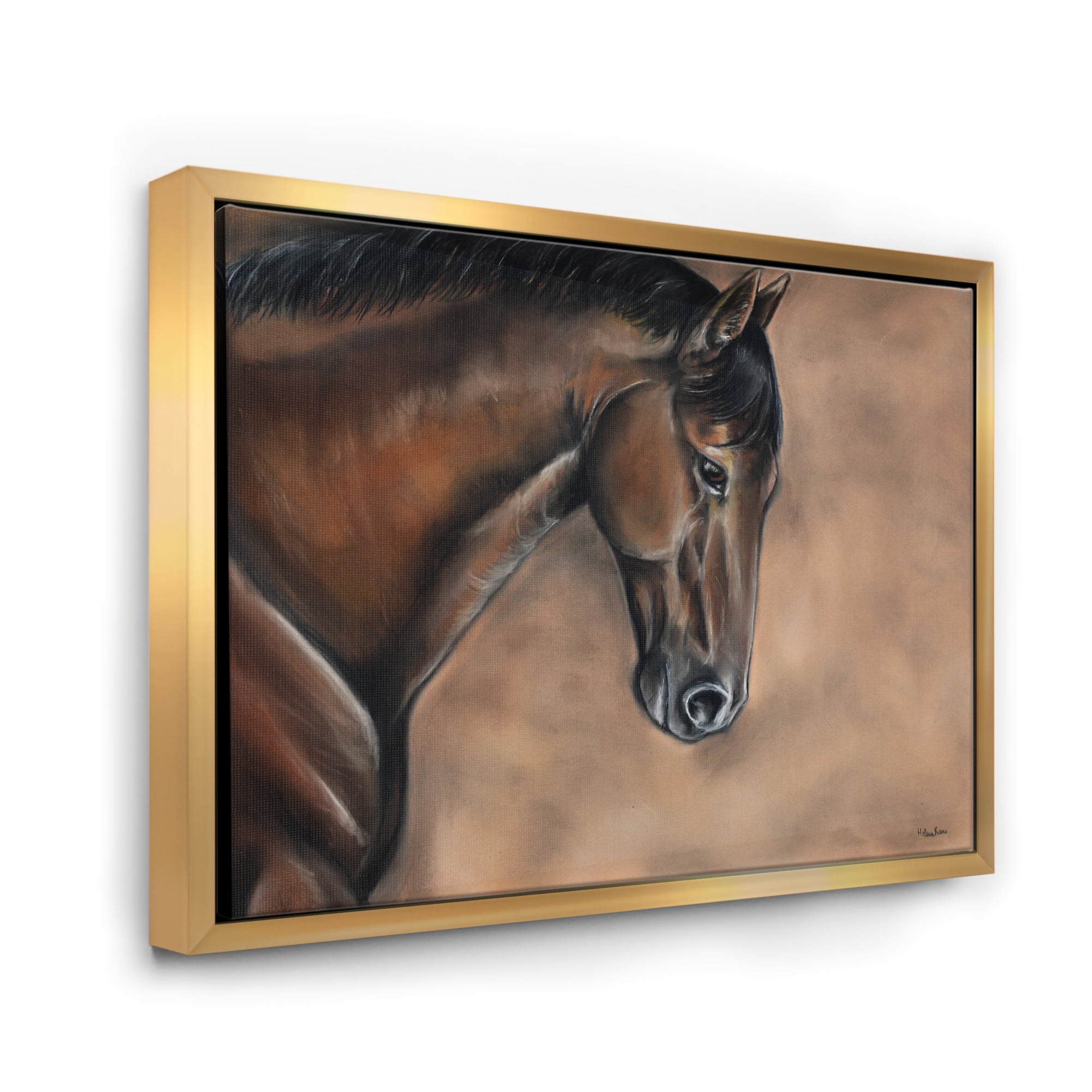 Close Up Portrait Of A Brown Bay Horse 32 in x 24 in Framed Photography Canvas Art Print, by Designart