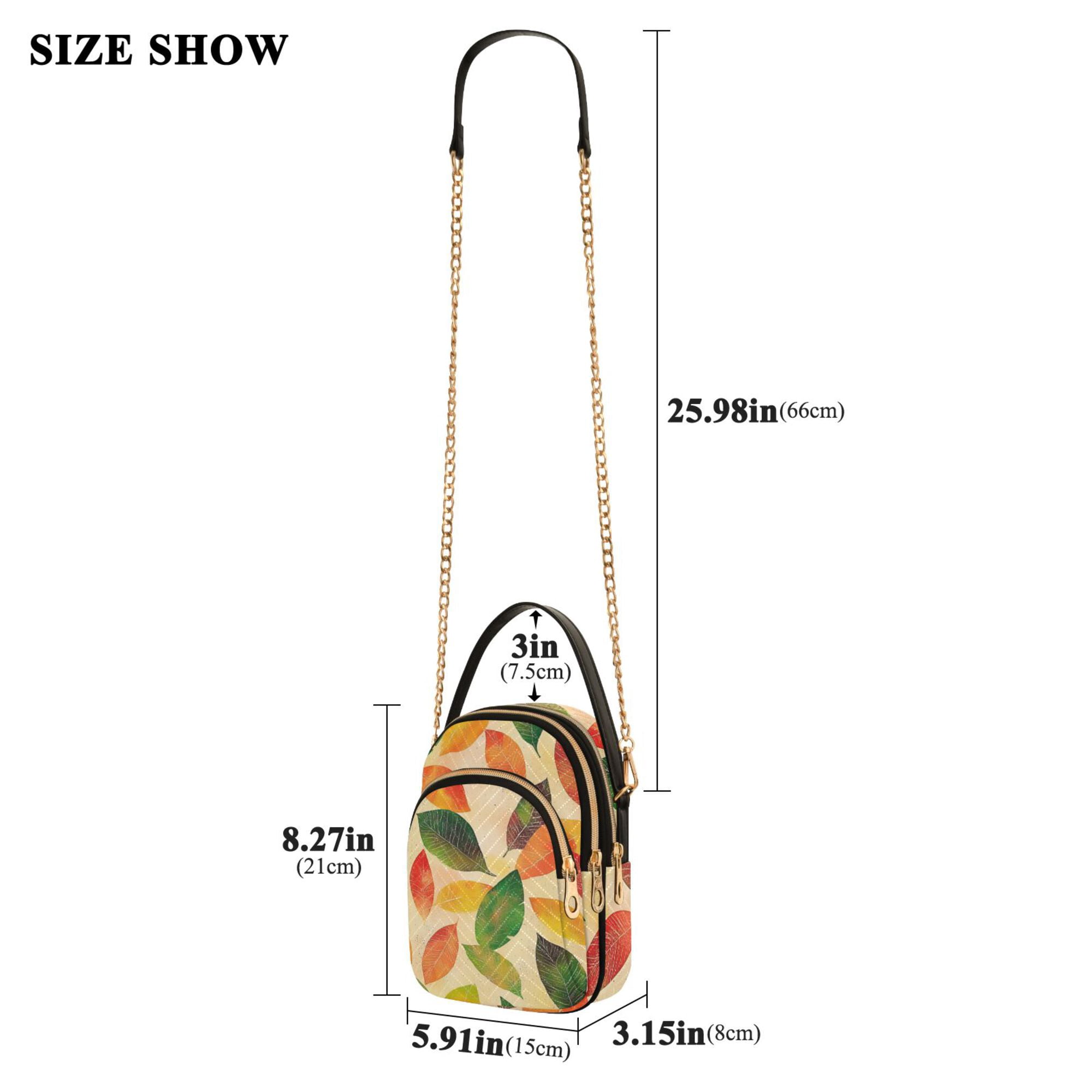FORMRS Crossbody Bag for Women Quilted Travel Shoulder Cell Phone Purse with Chain Strap Handbag, Green Retro Autumn Leaves