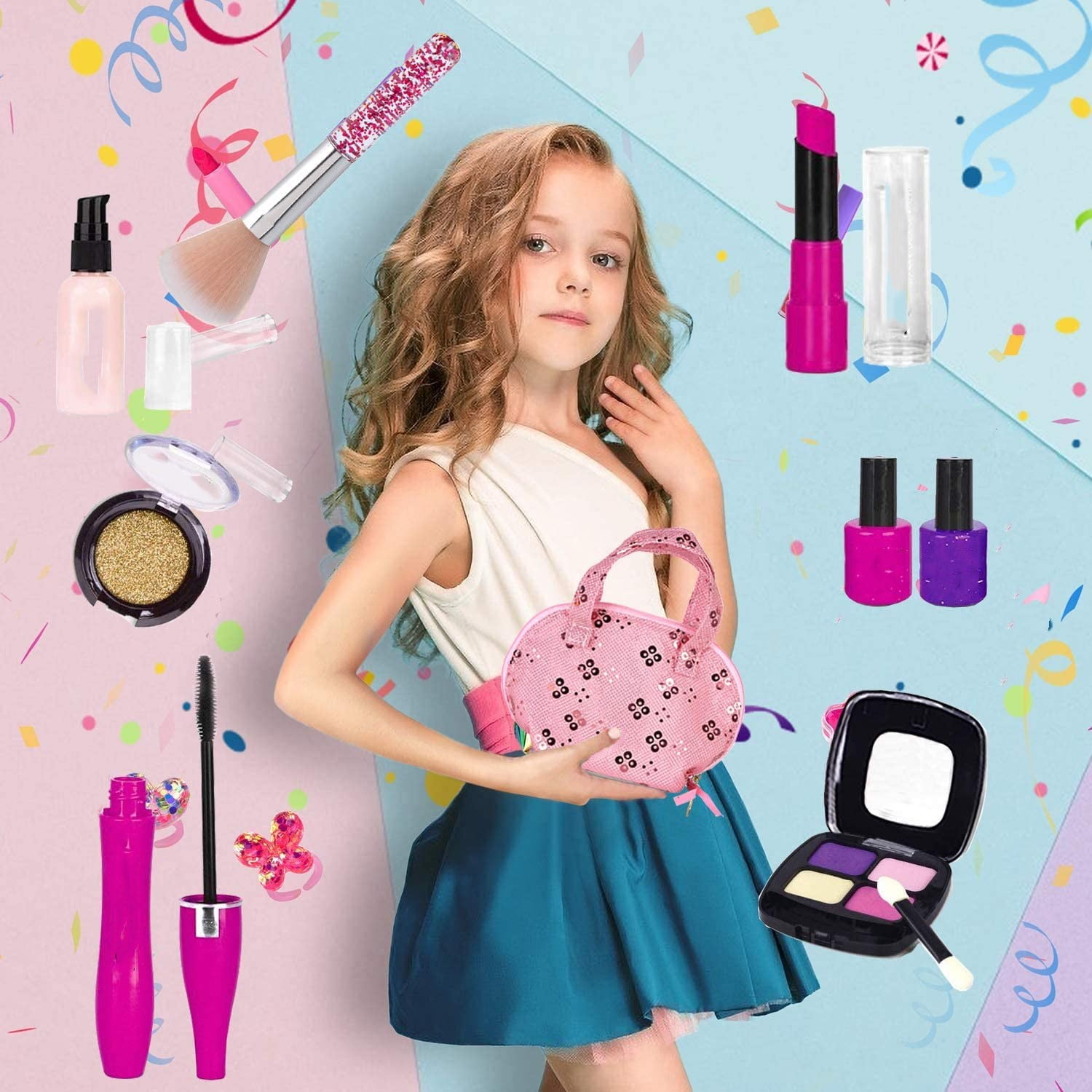Pretend Play Makeup Kit for Girls Kids  Fake Cosmetic Toys 