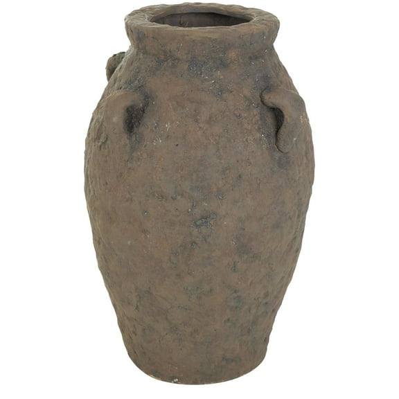 DecMode 15" Handmade Textured Dark Brown Ceramic Vase with Four Handles