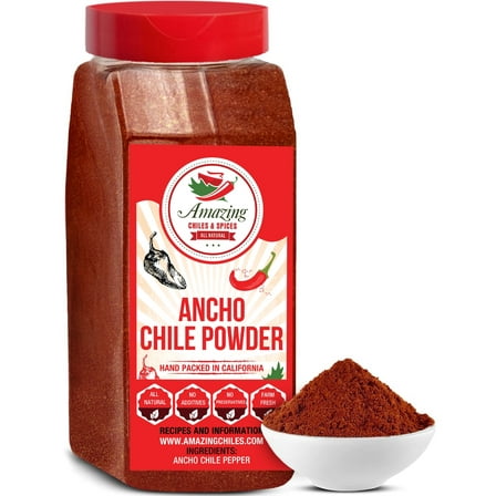 Ancho Chile Powder 1 LB: All-Natural, Medium Heat, Sweet & Smoky Flavor. Perfect for Mexican Mole, Sauces, Stews, Salsa, Meats, & Enchiladas by Amazing Chiles & Spices