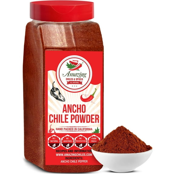 Ancho Chile Powder 1 LB: All-Natural, Medium Heat, Sweet & Smoky Flavor. Perfect for Mexican Mole, Sauces, Stews, Salsa, Meats, & Enchiladas by Amazing Chiles & Spices