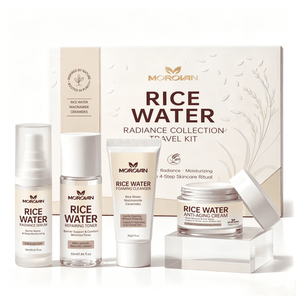 Morovan Rice Water Skincare Gift Set for Women, 4-Piece Hydrating Face Care Kit for Soft, Smooth-Feeling Skin, All Skin Types