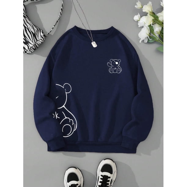 Sudaderas con estampado de oso de peluche Kawaii OK para mujer, sudaderas con capucha de moda Retro clásicas, ropa informal cálida de lana, ropa deportiva suelta