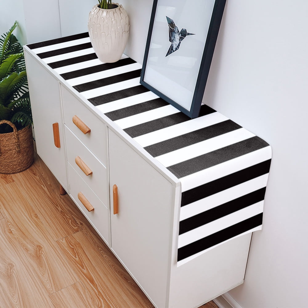 Simple Black White Stripes Table Runner Modern Stripes Tablerunners 13 x 90 Inch, Table Decorations Tabletop Scarf for Summer Gathering Holiday Farmhouse Kitchen Dining Decor