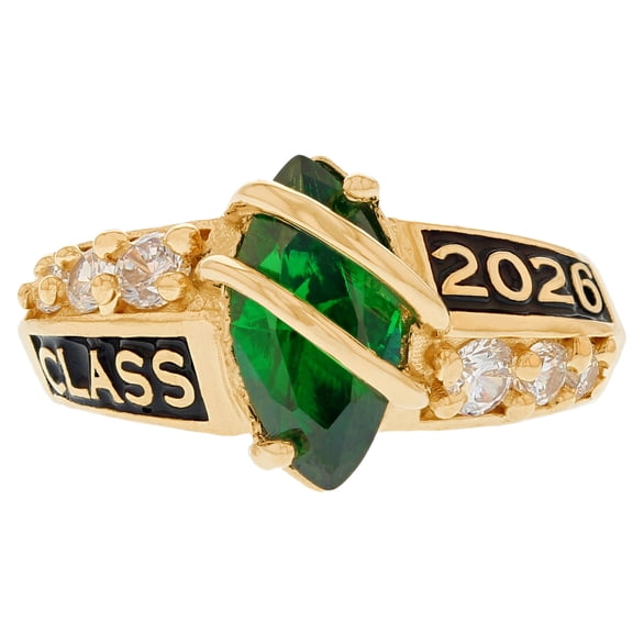 JackAni 10k Yellow Gold Simulated Emerald May Birthstone 2026 Class Graduation Ring - Size 5.00