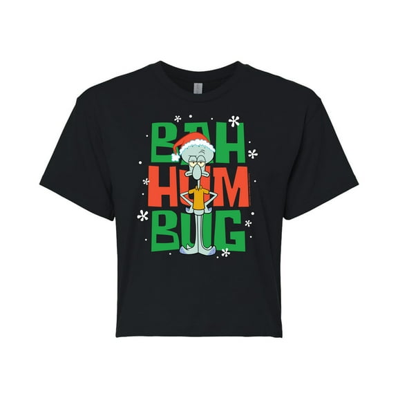 SpongeBob SquarePants - Squidward Bah Humbug - Juniors Cropped Cotton Blend T-Shirt
