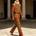 thumbnail image 2 of Men 4-Piece Set Geometric Print Shirt with Matching Pants, Collar and Belt Dress Up Outfit for Men, 2 of 9