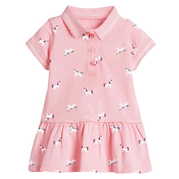 newwalpole Girl's Polo Dress, Ruffle Pique Shirtdress School Uniform for Kids Toddler Baby Children with Short/Long Sleeve Pink for Size 5-6 Years