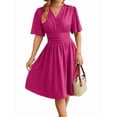 thumbnail image 2 of Women'S Dress 2025 Summer Deep V Neck Elegant Ruffle Mini Dress Waist Dresses Rose Red XL, 2 of 9