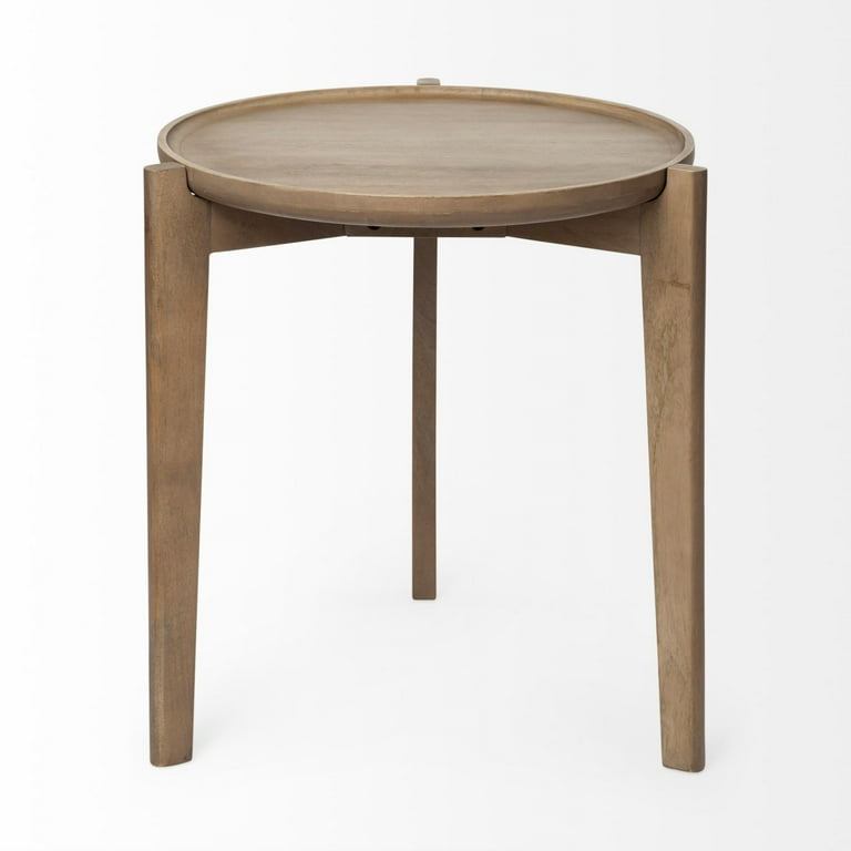 Brown Wood Round Top Accent Table With Three-Legged Base Brown Wood Round Top Accent Table With Three-Legged Base