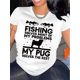 thumbnail image 2 of Camiseta gráfica para mujer "Mi Pug me soluciona la mayoría de los problemas". Cuello redondo y manga corta. Algodón transpirable. Ideal para primavera y verano. Top deportivo informal., 2 of 8