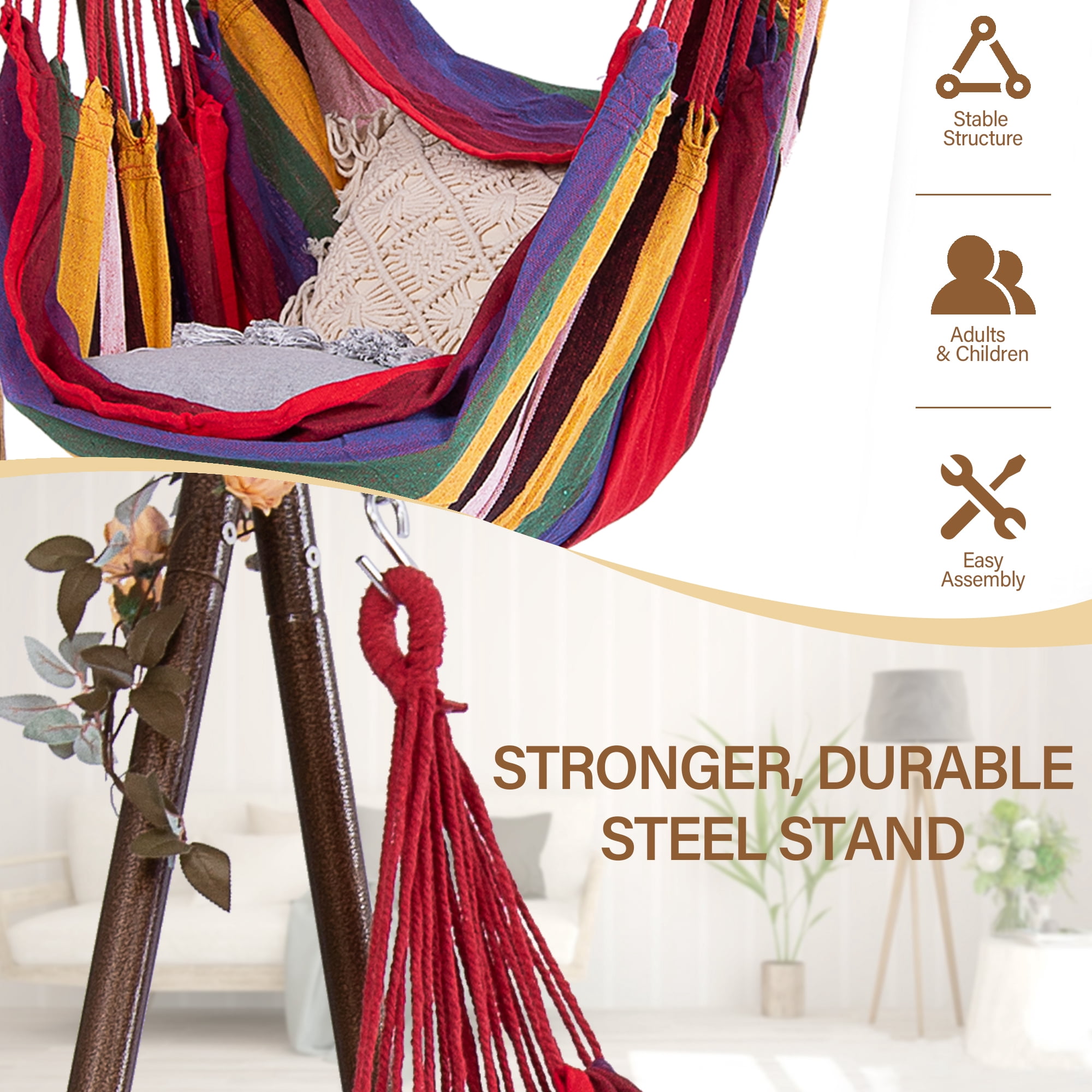 YOXIFOC Durable Hammock Chair with Two Holders, Coffee