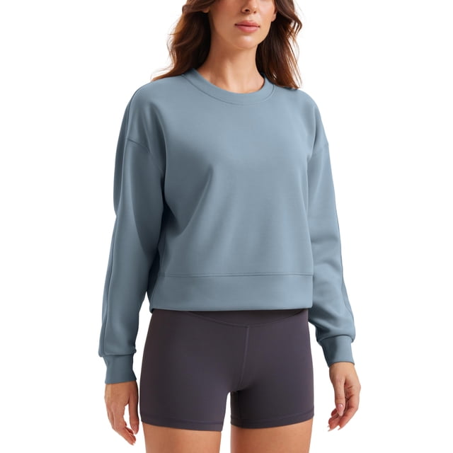 Sudadera CRZ YOGA SoftAura con cuello redondo y manga larga para mujer, azul