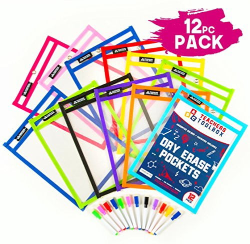 Assorted 5 Colors. 30 Dry Erase Pockets Perfect Classroom Organization Oversize 10 x 13 Pockets Reusable Dry Erase Pockets Teaching Supplies 