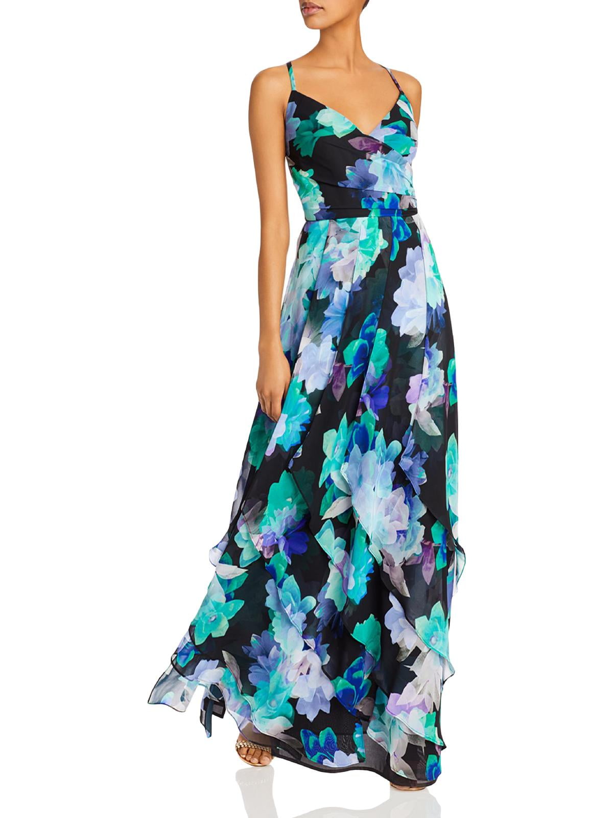 Aqua Womens Floral Layered Formal Dress 
