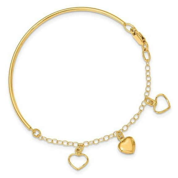 Primal Gold 14 Karat Yellow Gold Polished Dangle Heart Chain Bangle
