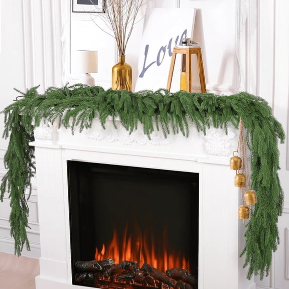 2 Pack - 6ft Realistic Norfolk Pine Artificial Garland for Christmas | Faux Indoor & Outdoor Greenery Decor for Fireplace Mantel, Staircase, Wall