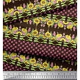 thumbnail image 2 of Soimoi Brown Cotton Duck Fabric Sunflower & Pink Flower Floral Print Sewing Fabric Yard 42 Inch Wide, 2 of 3