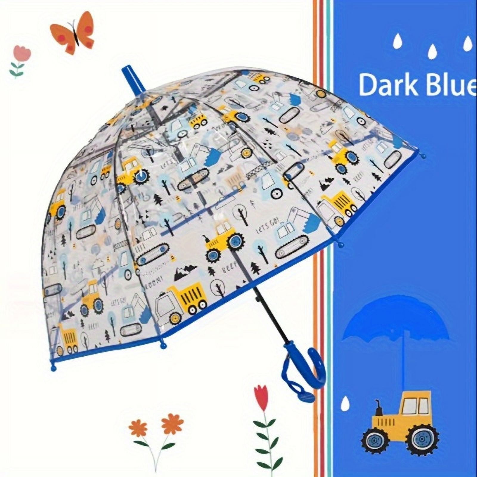 1pc Fun Cartoon Car Print Automatic Umbrella, Rainproof PVC & PE Material with Carbon-fiber Handle, 8 Ribs, No Switch Push Pull Open, Single Pack