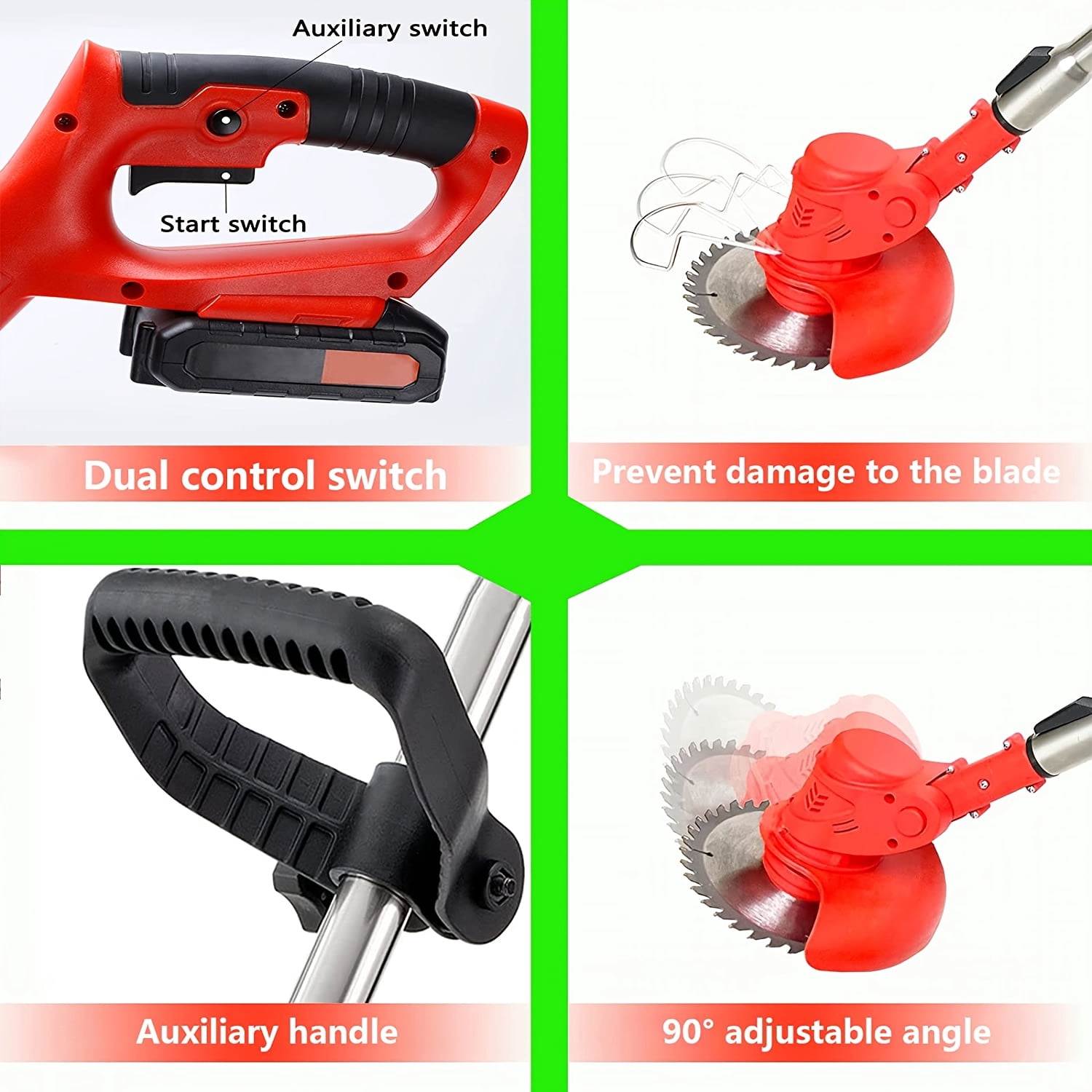 Compact Cordless Electric Lawn Mower Dual Lithium Batteries 3 Blades Handheld Weed Wacker for Yard Garden Maintenance