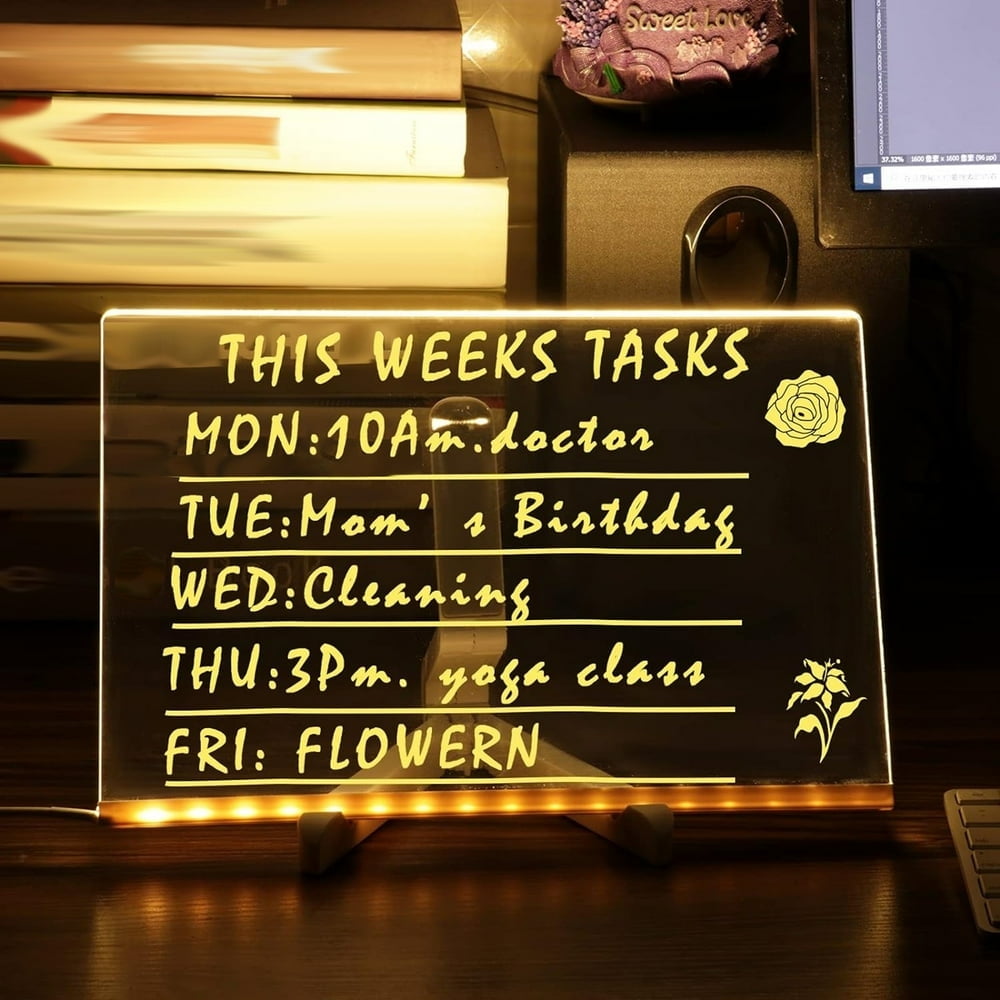 SANYU 30x20cm Tableau Lumineux Message LED Acrylique Effaçable Avec 7