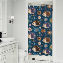 Cute Hedgehog Pattern with Pioneer Flower Shower Curtain 36"x72" ,Bathroom Decorative Shower Curtains Set with 12 Hooks,Modern Waterproof Washable Shower Curtain