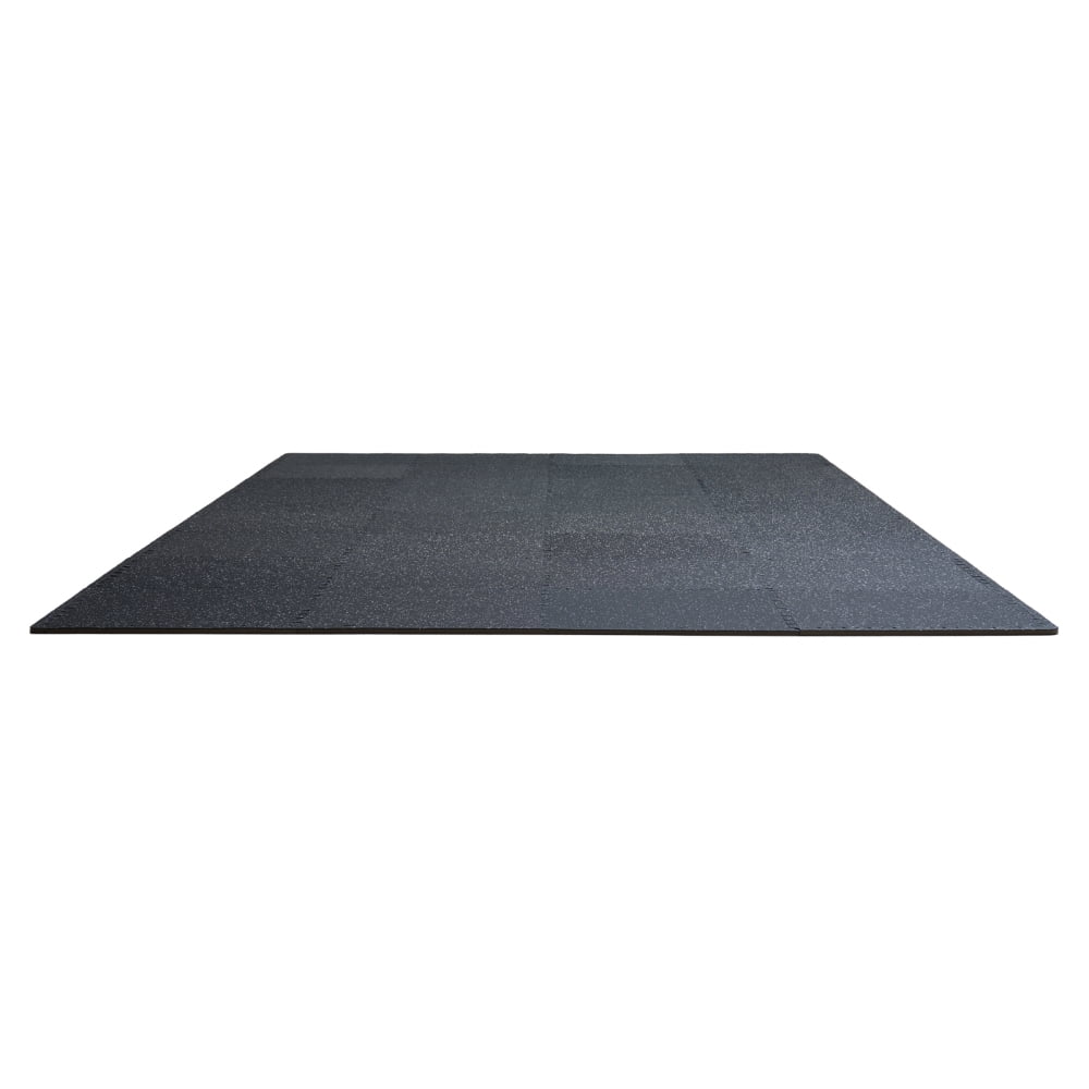0.56 Inch Thick Gym Floor Mats, 25 Tiles Interlocking Puzzle Flooring with Rubber Top and EVA Foam, 100 sq.ft Coverage for Home Gym Garage, Black