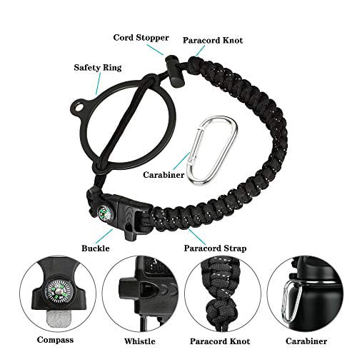 WEREWOLVES Paracord Handle Durable Carrier Paracord Carrier Strap Cord with Safety Ring,Compass and Carabiner Ideal Water Bottle Handle Strap Fits Wide Mouth Bottles 12oz to 64oz 