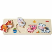 HABA Baby Farm Animals Wooden Puzzle - 4 Pieces with Jumbo Knobs for 12 Months
