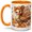 Orange, variant on Cute Turkey Fall 11oz Ceramic Mug with Patchwork Feather Artwork Ceramic mug featuring a bow turkey, patterned feathers, pumpkins, acorns, and autumn leaves for coffee or tea