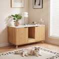 thumbnail image 3 of Innovar Home Cat Litter Box Enclosure, 47" Large Wooden Hidden Cat Litter Box Furniture,Indoor Cat Washroom for 2 Cats, Dual-Room Cats Cabinet W/Scratching Pad for Living Room Bedroom,Nature Finish, 3 of 11