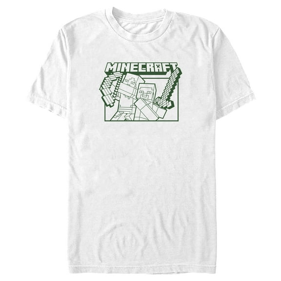 Men's Minecraft Steve and Alex Attack  Graphic Tee White 2X Large
