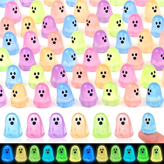 JEJQN 54 Pcs Luminous Resin Mini Ornaments, Cute Little Ghost Tiny Decorations, Halloween Diy Craft Accessories for Home Desk Garden Landscape Decor