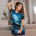 thumbnail image 3 of Rateoe Hawaiian Beach Pirate Moon Print Women’s Nightdress – Cozy Cotton Short-sleeved Sleep Shirt, Loose-Fit Sleepwear, Perfect for Relaxing and Sleeping, 3 of 6