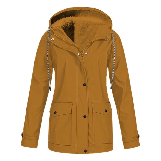 Fleece-Lined Rain Jacket, Waterproof Hiking Shell, Winter Outdoor Coat Khaki S , Coat