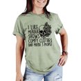 thumbnail image 1 of Camiseta de manga corta para mujer, cuello redondo, moda elegante e informal, talla M, color verde oliva, con estampado negro, 1 of 6