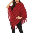 thumbnail image 6 of SAYFUT Womens Chic Asymmetrical Crochet Knitting Batwing Poncho Sweater With Fringe Long Sleeve Black/Red/Khaki, 6 of 6