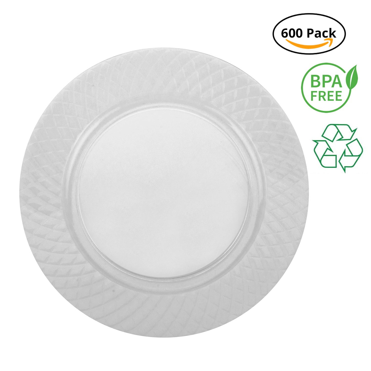 Party Joy 600Piece Diamond Clear Plastic Plate Set (600) Appetizer